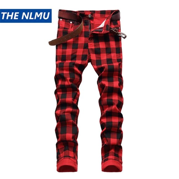 Red & Black Buffalo Check / Plaid Jeans - Slim Fit size XL  (38-40 U.S) - Picture 1 of 1